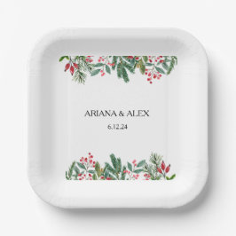 Winter Berries Pine Cone Grüne Hochzeit Pappteller