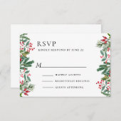 Winter Berries Pine Cone Grüne Hochzeit RSVP Karte (Vorne/Hinten)
