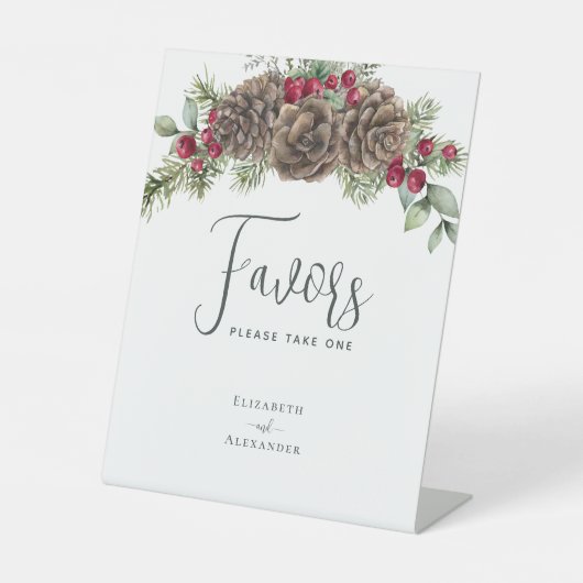 Winter Berries Pine Cone Rustikale Gastgeschenke H Sockelschild (Vorderseite)