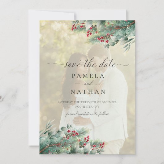 Winter Berries & Pine Foto: Save The Date (Vorderseite)