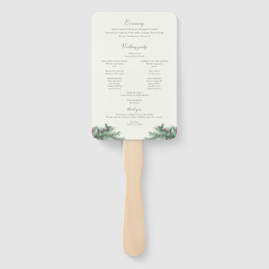Winter Berries & Pine Greenerity Hochzeitsprogramm Fächer (Rückseite)