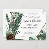 Winter Berries & Pine Greenerity Wedding 2 Einladung (Vorne/Hinten)
