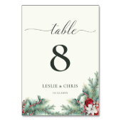 Winter Berries & Pine Greenerity Wedding Tischnummer (Rückseite)
