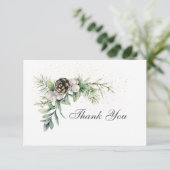 Winter Berries Pine Greenery Inspiration Hochzeit Dankeskarte (Stehend Vorderseite)