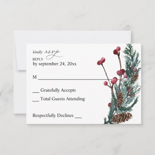 Winter Berries & Pine Greenery on Male RSVP Card (Vorderseite)