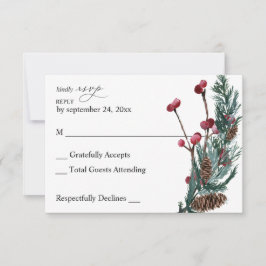 Winter Berries & Pine Greenery on Male RSVP Card