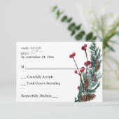 Winter Berries & Pine Greenery on Male RSVP Card Karte (Stehend Vorderseite)