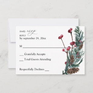 Winter Berries & Pine Greenery on Male RSVP Card Karte