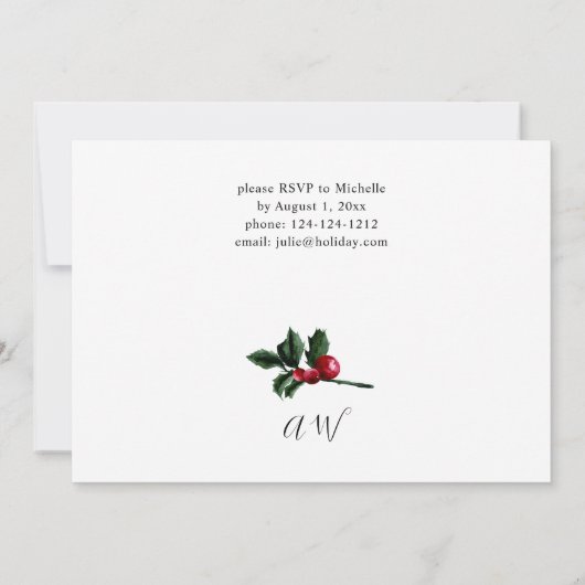 Winter Berries & Pine Grüne Weihnachtsabend Einladung (Rückseite)