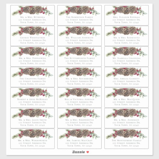 Winter Berries Pine Wedding Guest Address Labels (Blatt)