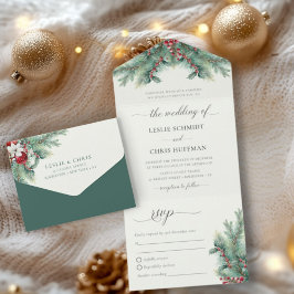 Winter Berries & Pine Weinkeller Hochzeit All In One Einladung