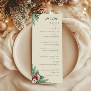 Winter Berries & Pine Weinkeller Hochzeit Menükarte