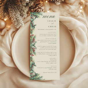 Winter Berries & Pine Weinkeller Hochzeit Menükarte