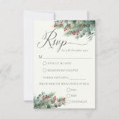 Winter Berries & Pine Weinkeller Hochzeit RSVP Karte (Vorderseite)