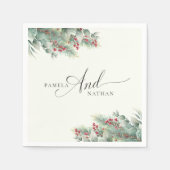 Winter Berries & Pine Weinkeller Hochzeit Serviette (Vorderseite)