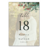 Winter Berries & Pine Weinkultur und Erde Hochzeit Tischnummer (Rückseite)