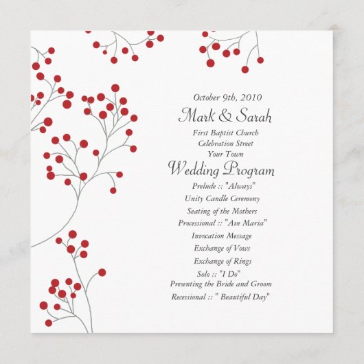Winter Berries Red Wedding Program Programm (Rückseite)