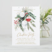 Winter Berries Red White Ornaments Weihnachtsfest Einladung (Stehend Vorderseite)