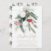 Winter Berries Red White Ornaments Weihnachtsfest Einladung (Vorne/Hinten)