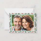 Winter Berries Sage Checkered Photo Note Card Mitteilungskarte (Rückseite)