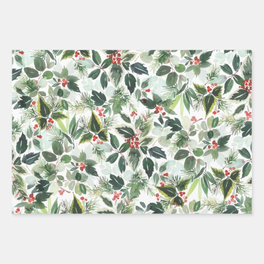 Winter Berries und Grün Weihnachten Geschenkpapier Set (Vorderseite)