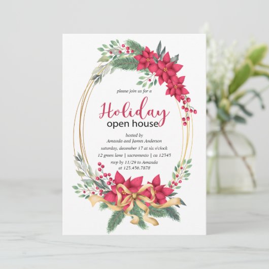 Winter Berries und Grünes Ferienhaus Einladung (Stehend Vorderseite)