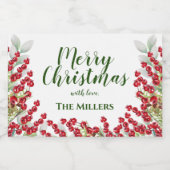 Winter Berries und Grüntöne Weihnachtsmini Schaumweinetikett (Einzelnes Label)