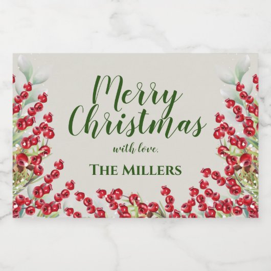 Winter Berries und Grüntöne Weihnachtsmini Schaumweinetikett (Einzelnes Label)