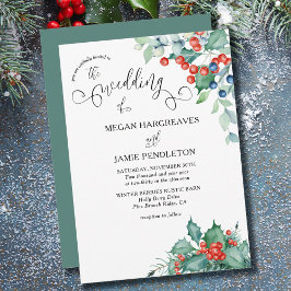 Winter Berries und Holly Watercolor Hochzeit Einladung