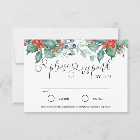Winter Berries und Holly Wedding Website und RSVP Karte (Vorderseite)