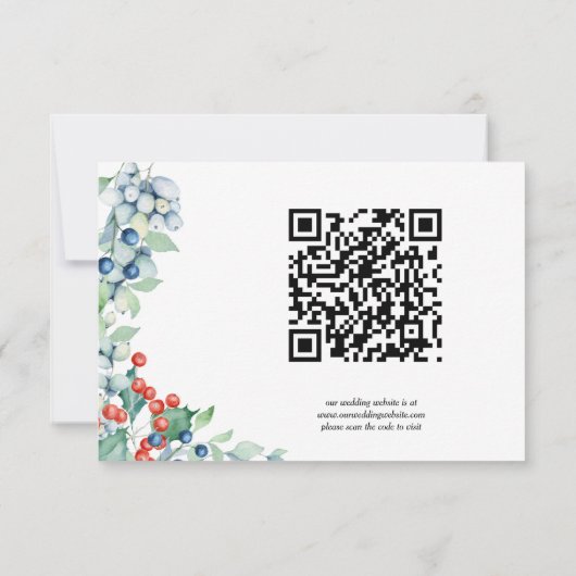 Winter Berries und Holly Wedding Website und RSVP Karte (Rückseite)