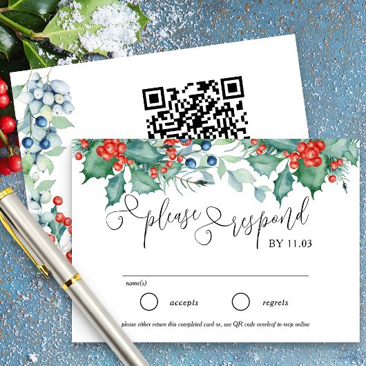Winter Berries und Holly Wedding Website und RSVP Karte