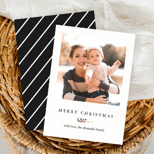 Winter Berries und Streifen Frohe Weihnachts-Foto Feiertagskarte