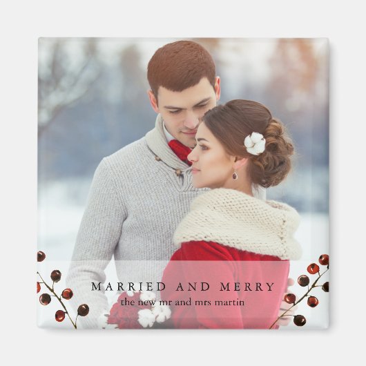 Winter Berries Verheiratet und Merry Foto Magnet (Vorne)