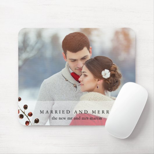Winter Berries Verheiratet und Merry Foto Mousepad (Mit Mouse)