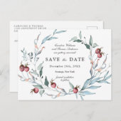 Winter Berries Wasserfarbe Botanisch Save the Date Postkarte (Vorne/Hinten)