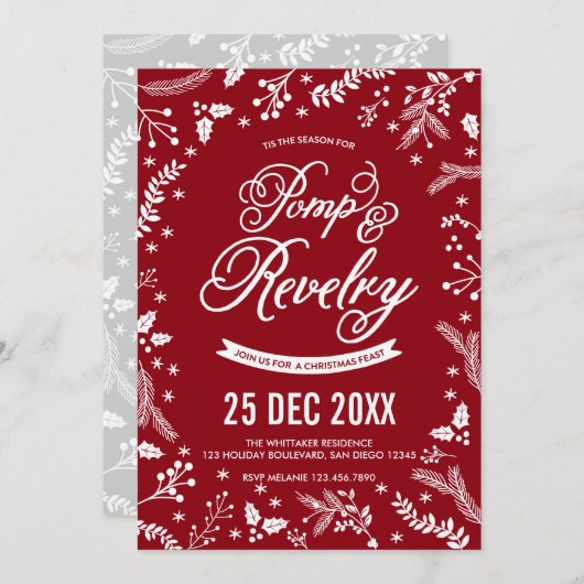 Winter Berries Weihnachtsfeier in Cherry Einladung (Vorne/Hinten)