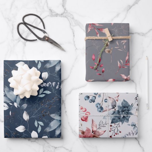 Winter Berries Wrapping Paper Sheets Geschenkpapier Set (Vorderseite)