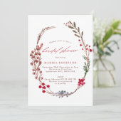 Winter Berries Wreath Bridal Dusche Einladung (Stehend Vorderseite)