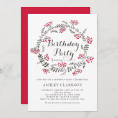 Winter Berries Wreath Geburtstagsparty Einladung (Vorne/Hinten)