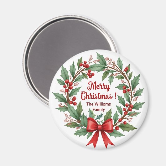 Winter Berries Wreath Red Bow Favor Magnet (Vorderseite/Rückseite)