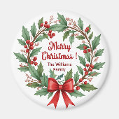 Winter Berries Wreath Red Bow Favor Magnet (Vorne)