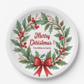 Winter Berries Wreath Red Bow Pappteller (Vorderseite)