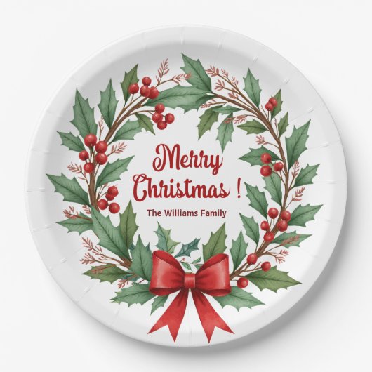 Winter Berries Wreath Red Bow Pappteller (Vorderseite)