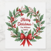 Winter Berries Wreath Red Bow Weinetikett (Einzelnes Label)