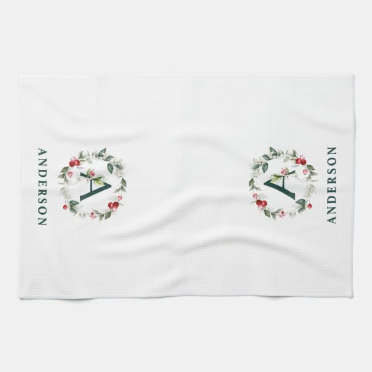 Winter Berry A Monogram Personalisiert Kitetücher Geschirrtuch (Horizontal)