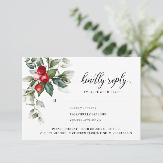 Winter Berry | Bitte beantworten | Optionen für da RSVP Karte (Stehend Vorderseite)