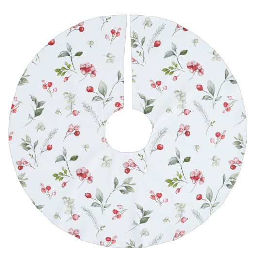 Winter Berry Botanischer Baumrock Polyester Weihnachtsbaumdecke (Vorderseite)