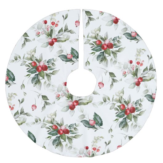 Winter Berry Botanischer Baumrock Polyester Weihnachtsbaumdecke (Vorderseite)