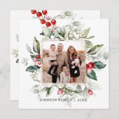 Winter Berry Family Foto Einladung (Vorne/Hinten)